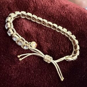 Tory Burch Swarovski Crystal And Macrame Friendship Bracelet Gold Tan